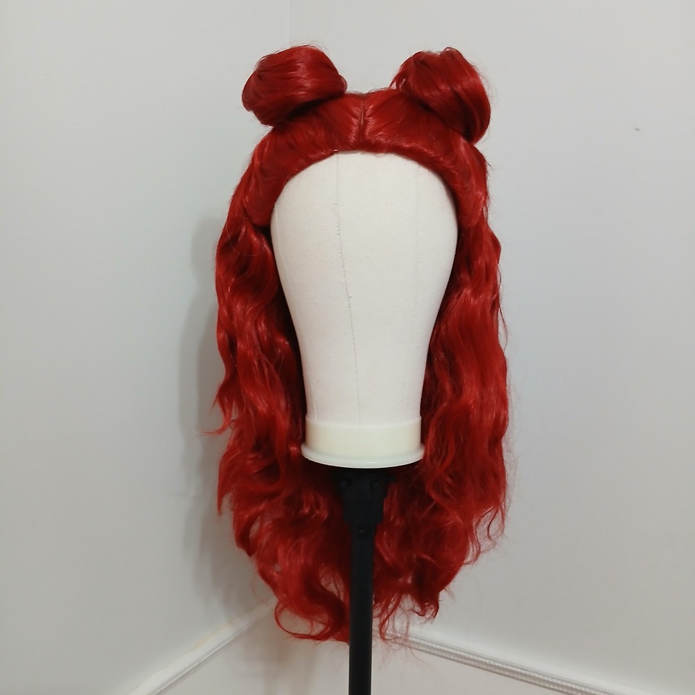 Kids Red Costume Wig Long Wavy with Buns Halloween Cosplay NEW